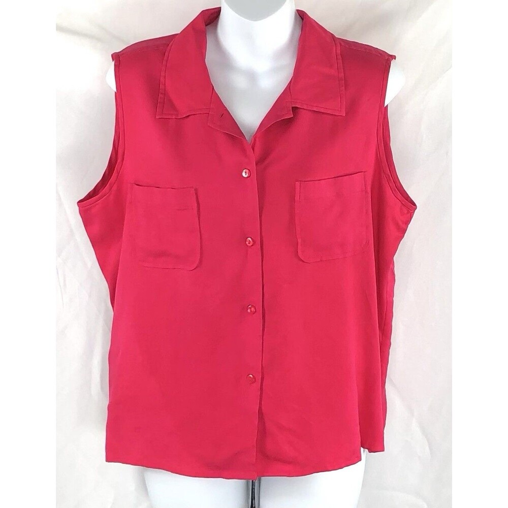 vintage Hunt club sleeveless 100% silk top 16 Fuchsia button up pockets 80 90s